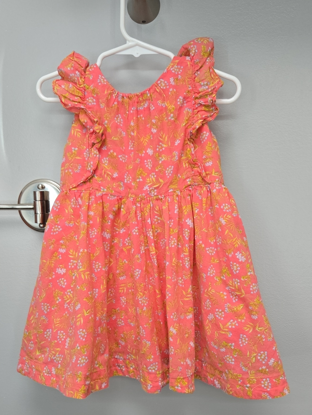 Crewcuts Coral Floral Ruffle-Sleeve Dress